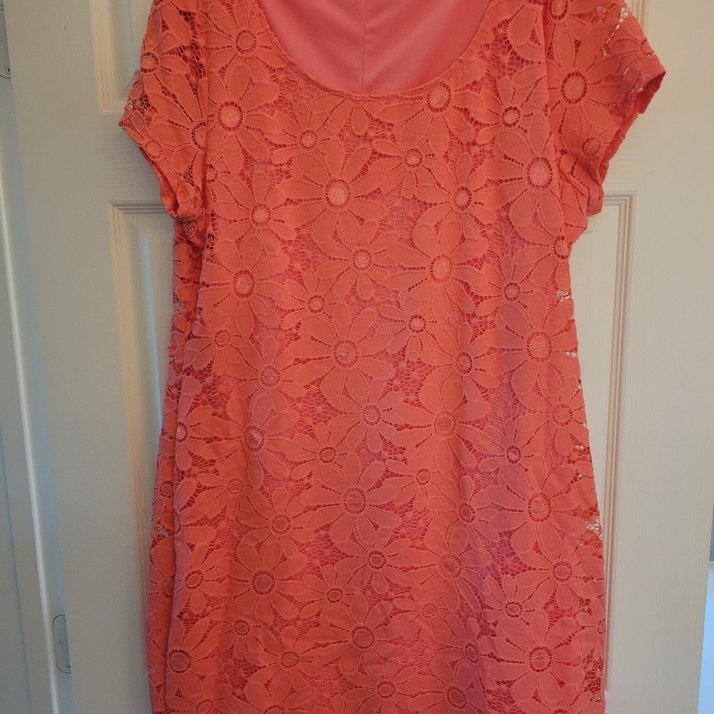 Peach colored lace dress